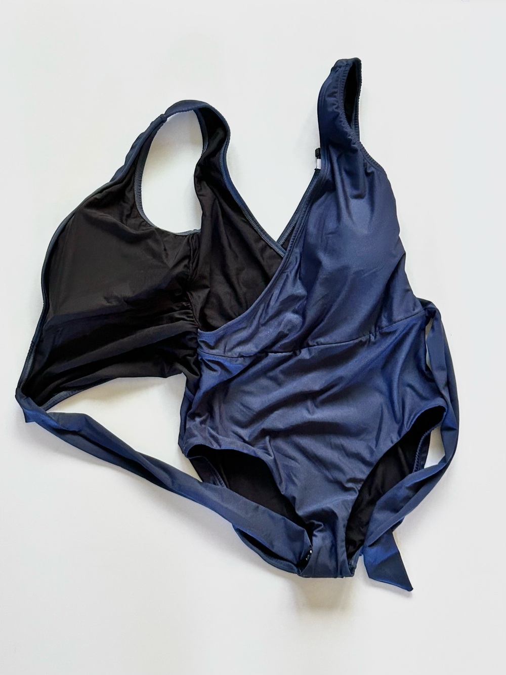 Hermoza Karen Navy Blue One-Piece V-neck Wrap Side Tie Swimsuit Women’s 8 NEW - Picture 7 of 16